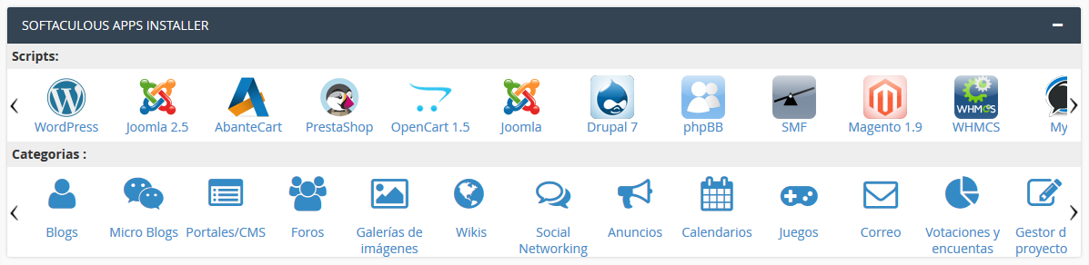 Seccion softaculous cpanel Seccion softaculous cpanel